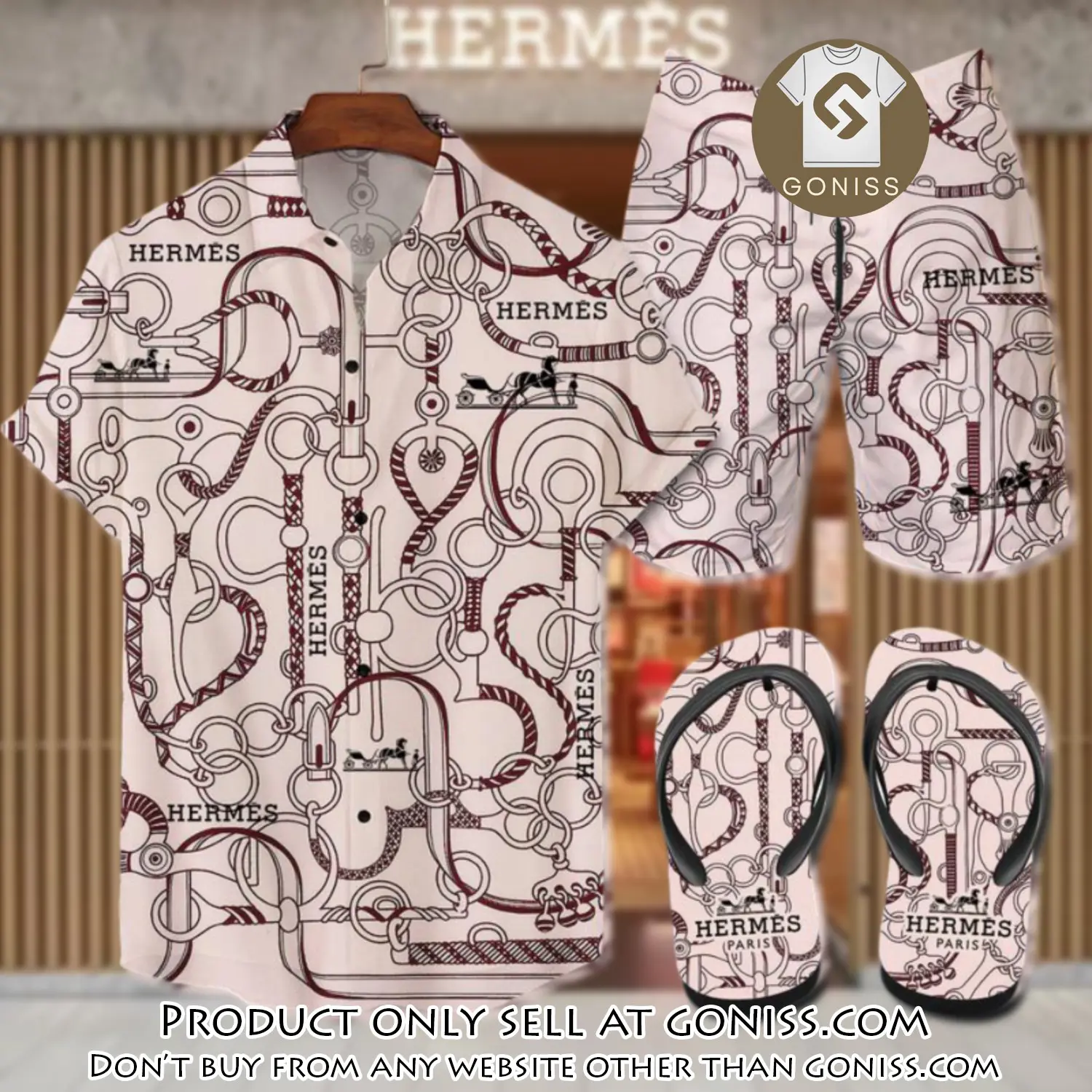 Hermes flip flops and combo hawaii shirt shorts luxury brand summer outfit hsf084 gn0554733